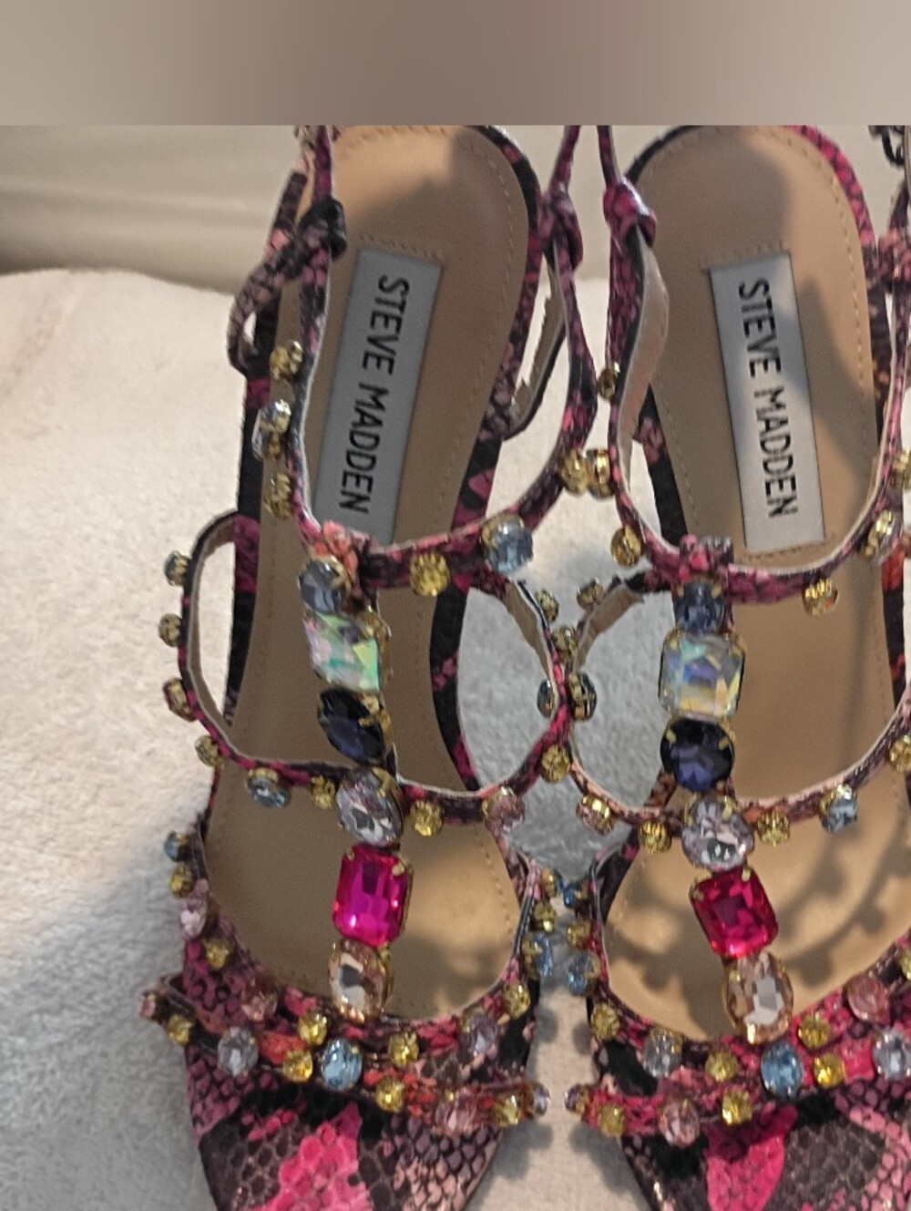 Steve Madden Women's 7.5 Pink Snakeskin Rhine Stone -Strappy Heels - Picture 9 of 10